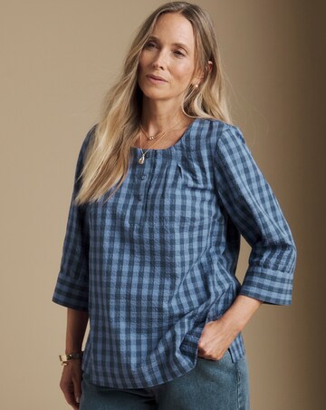Julipa Seersucker Half Button Blouse