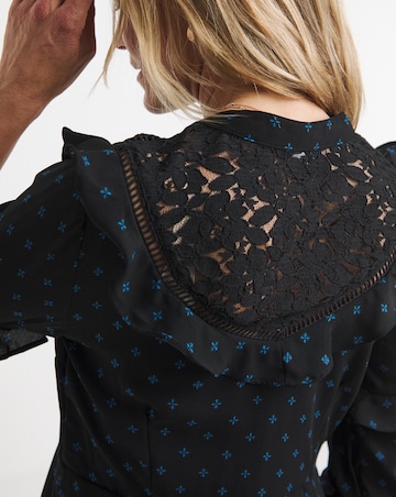 Lace Yoke Frilled Shirt Dress