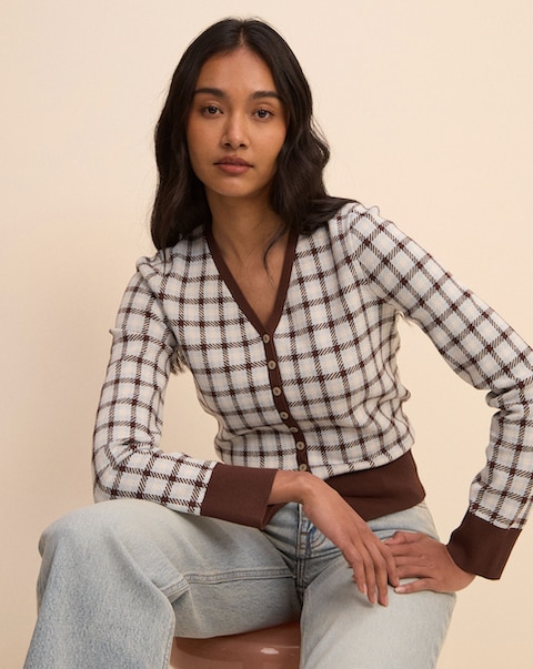 NOBODYS CHILD V-NECK CHECK JACQUARD CARDI