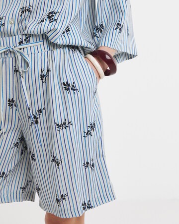 Stripe Print Tie Waist Linen Mix Shorts Co-ord