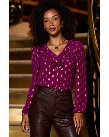 Sosandar Ruffle Front Chiffon Foil Blouse