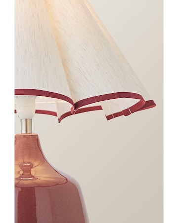 ValueLights Jamie Burgundy Table Lamp with Scallop Trim Shade