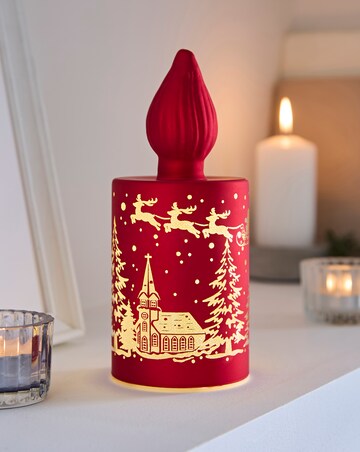 Regal Tidings Glass LED Light Up Candle - Santa Scene