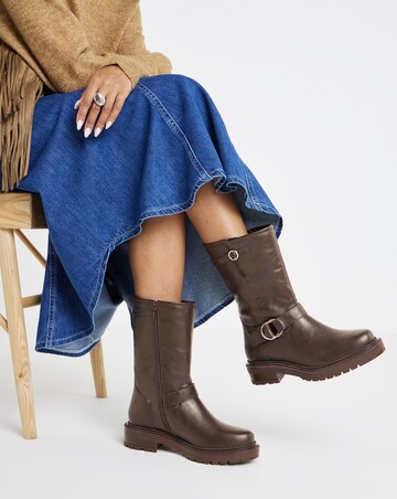 Victoria Buckle Detail Flat Ankle Boots - Wide Fit (E)