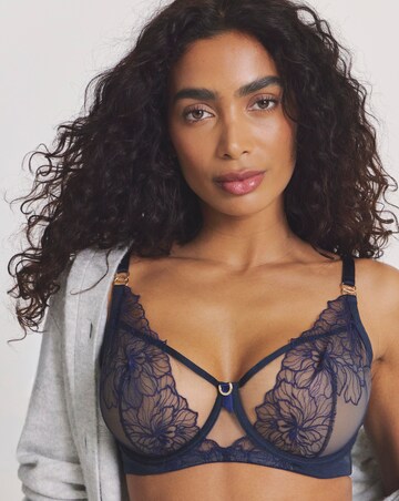 Pretty Secrets Contrast Embroidery Full Cup Bra Navy