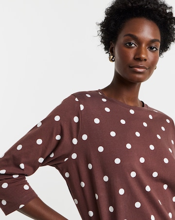 Chocolate Spot And Plum 2 Pack Curved Hem 3/4 Sleeve Longline Top