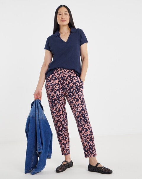 Chocolate Leopard Tie Waist Jersey Tapered Trouser