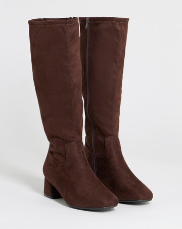 Natalya Block Heel Stretch Knee High Boots - Wide Fit (E) & Standard Calf
