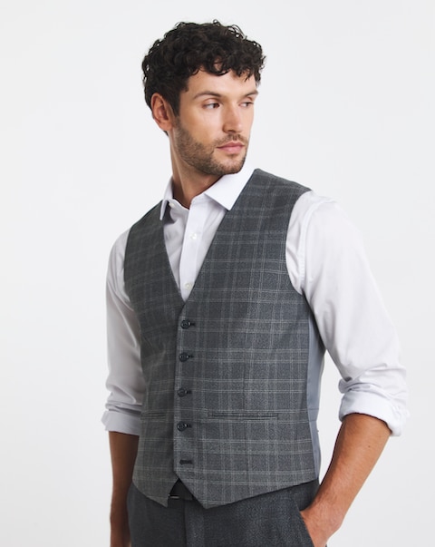 Charcoal Check Regular Fit Waistcoat
