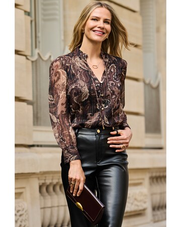 Sosandar Brown Paisley Printed Tie Neck Blouse