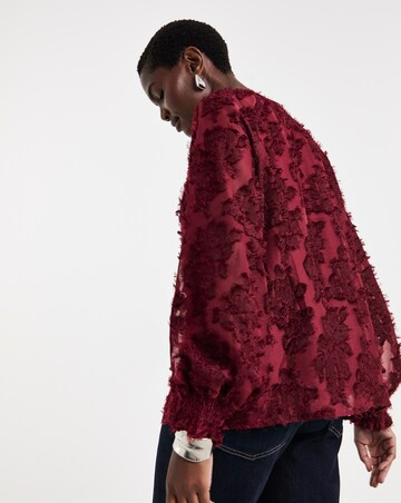 Burgundy Textured Fabric Raglan Blouse