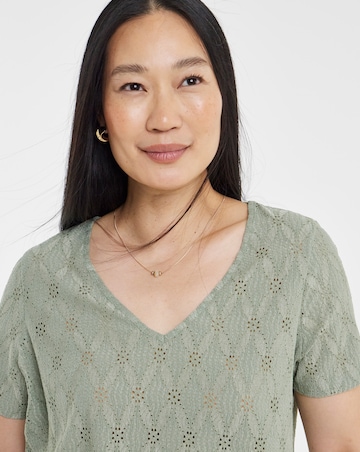 Sage Green Broderie Short Sleeve Bubble Hem Top