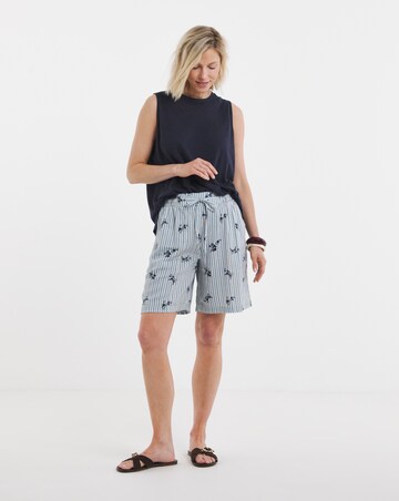 Stripe Print Tie Waist Linen Mix Shorts Co-ord