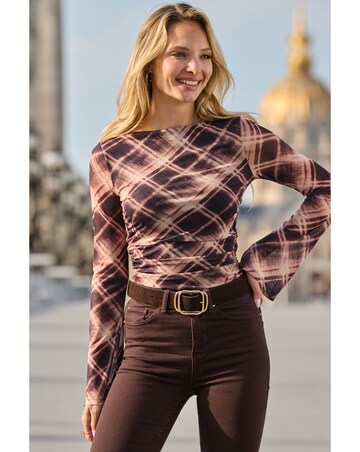 Sosandar Slash Neck Fluted Sleeve Top