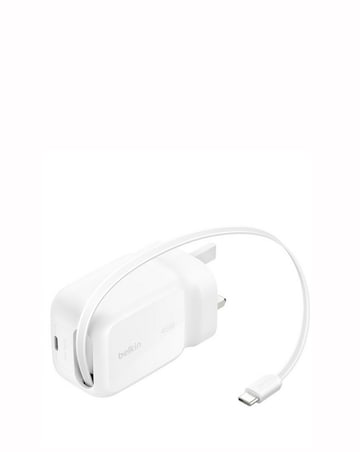Belkin BoostCharge 45W USB-C Wall Charger with Retractable Cable - White