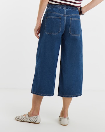 Mid Blue Elasticated Waist Culotte Jeans