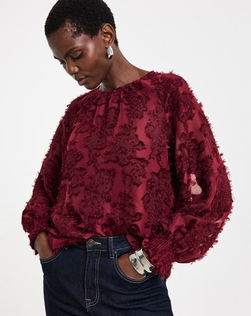 Burgundy Textured Fabric Raglan Blouse