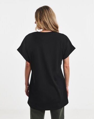 Black Crew Neck Grown On Sleeve Longline Dipped Back Top