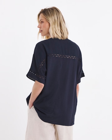 Crochet Trim Linen Mix Tunic Top