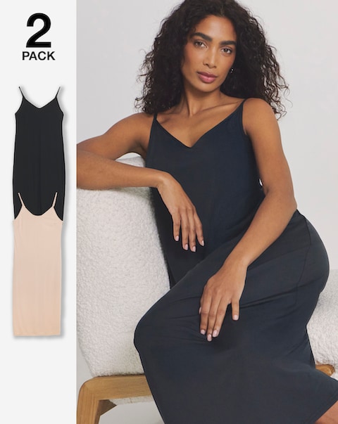 Pretty Secrets (2 Pack) Maxi Slips Length 52in Black/Almond