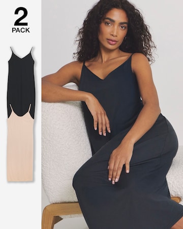 Pretty Secrets 2 Pack Maxi Slips Length 52in - Black/Almond
