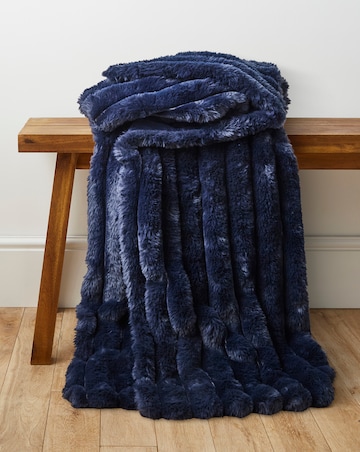 Ribbed Faux Fur Throw - Navy