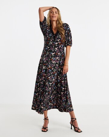 Soft Touch Lace Trim Puff Sleeve Dress