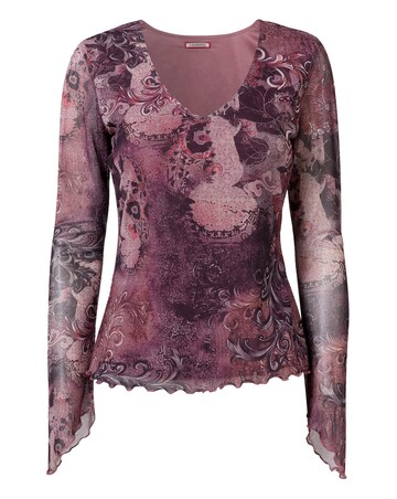 Joe Browns V-neck Patterned Mesh Top with Wide sleeve