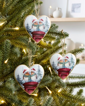 Gisela Graham Tin Heart Robin Hanging Decorations - Set of 3