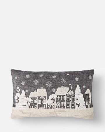 Winter Village Embroidered Velvet Cushion