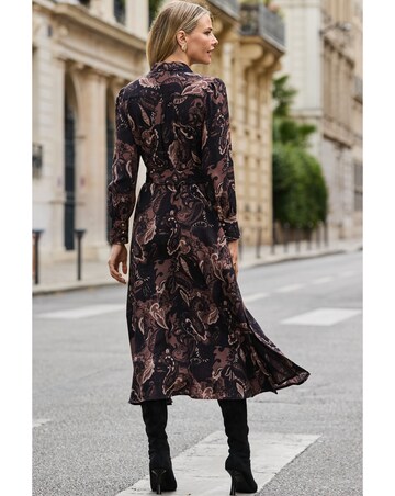 Sosandar Brown Paisley Belted Shirt Dress