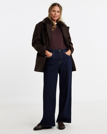 Chocolate Faux Fur Collar Pea Coat