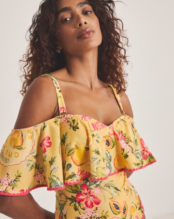 Figleaves Fruit Print Bardot Tummy Control Swimsuit
