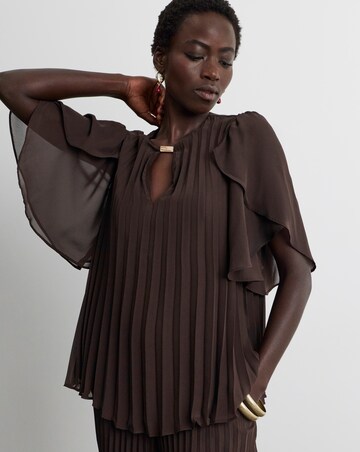 Joanna Hope Pleated Keyhole Blouse