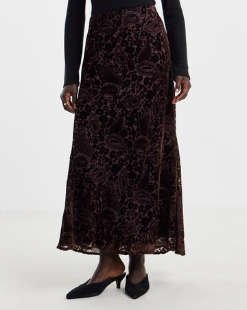 Chocolate Paisley Velour Burnout Midaxi Skirt