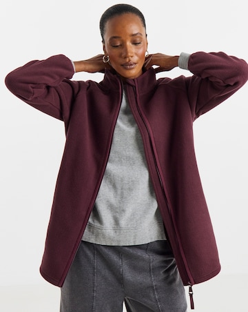 Burgundy Fleece Longline Zip Through Jacket