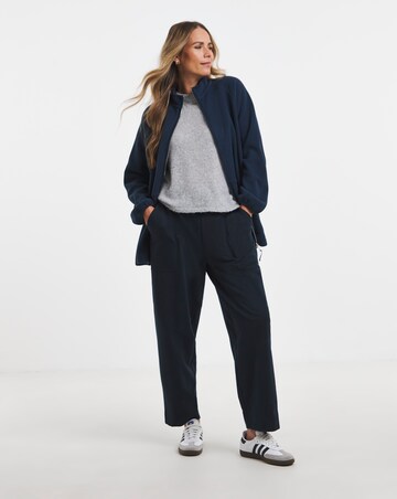 Navy Front Pocket Fleece Longline Zip Through Jacket