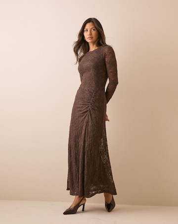 NOBODY'S CHILD HAILEY LACE RUCHED MIDI DRESS