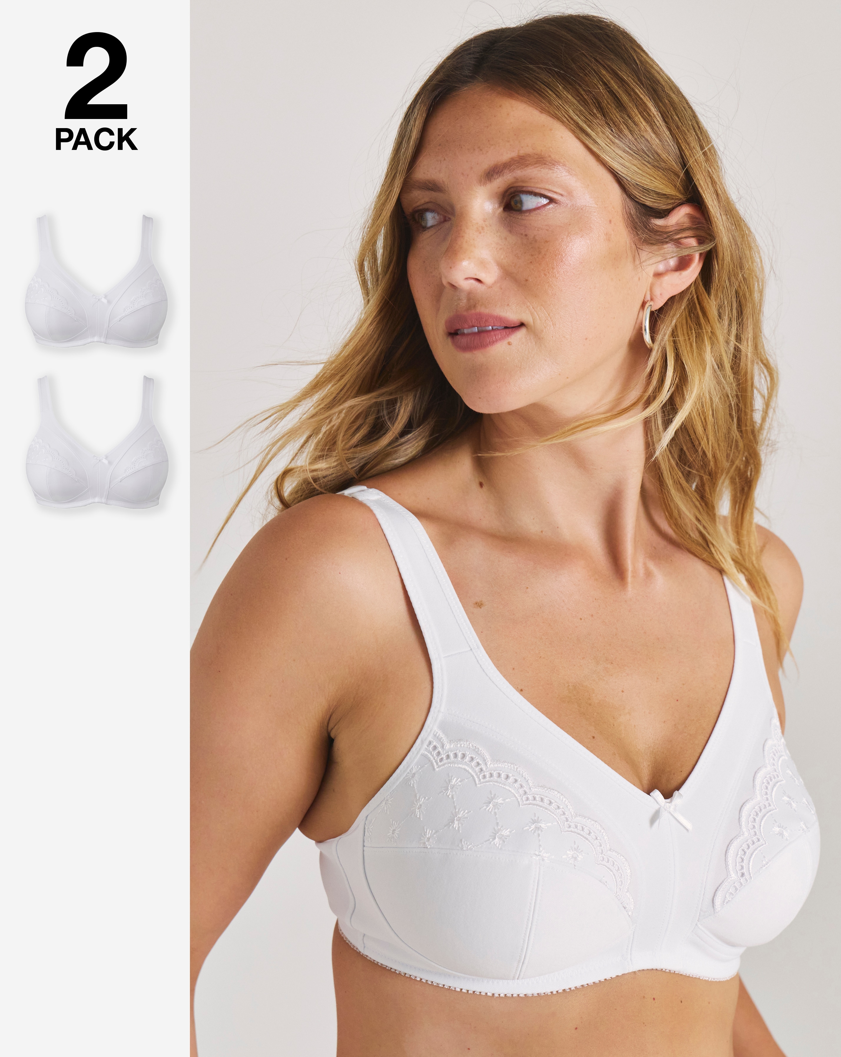 Pretty Secrets (2 Pack) Sally Minimiser Non Wired Bras (C-L) White