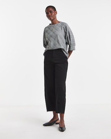 Grey Checked Raglan Sleeve Top