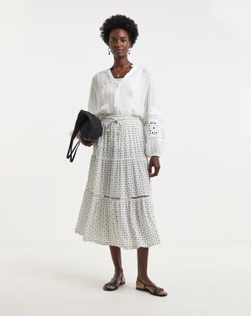 Natural Print Crinkle Midi Skirt