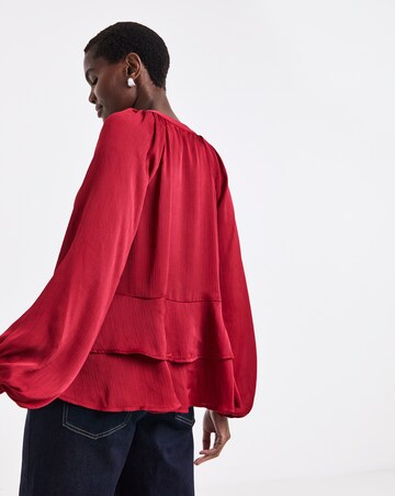 Red Satin Peplum Blouse