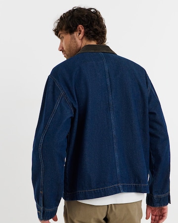 Only & Sons Kaizen Rinse Cord Collar Denim Jacket - Dark Blue Denim