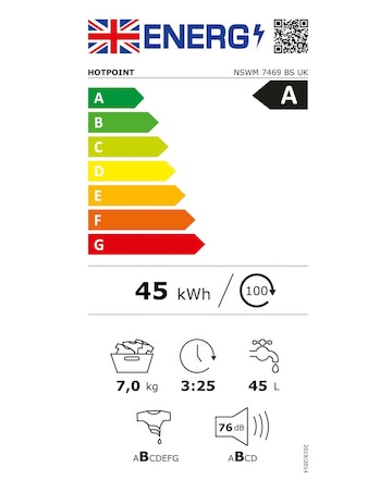 Hotpoint NSWM7469BSUK, 7kg, 1400rpm Washing Machine - Black + Installation