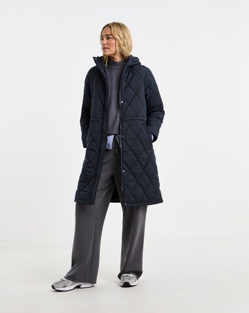 Navy Hooded Quilted Coat