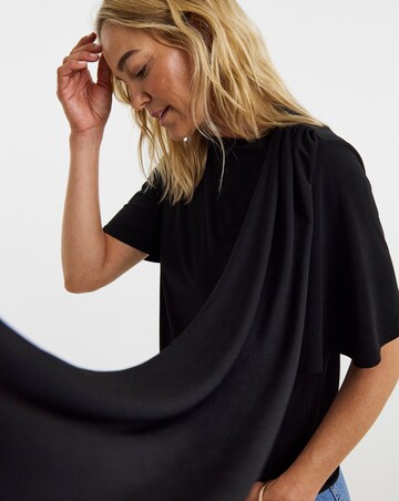 Black Drape Tie Angel Sleeve Top
