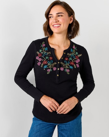 Joe Browns Henley Jersey Top with Floral Beading
