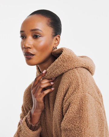 Camel Borg Longline Zip Through Hoodie