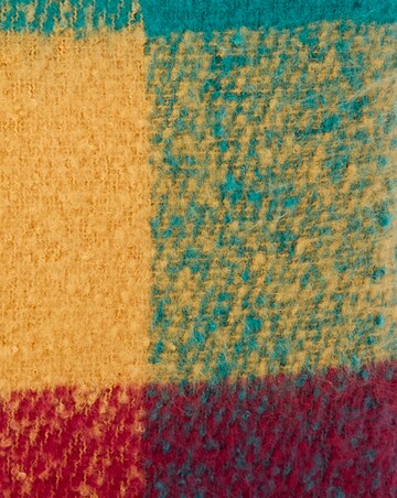 Bright Check Faux Mohair Fringed Cushion