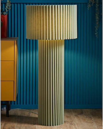 ValueLights Lenny Green Ribbed Fabric Midi Floor Lamp